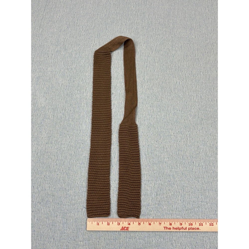 Vintage Chaps Ralph Lauren Knitted Square Tip Mens Tie, Solid Brown,‎ Cotton